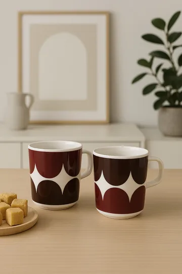 Härkä mugg 25 cl 2-pack - white-dark wine-dark red - Marimekko