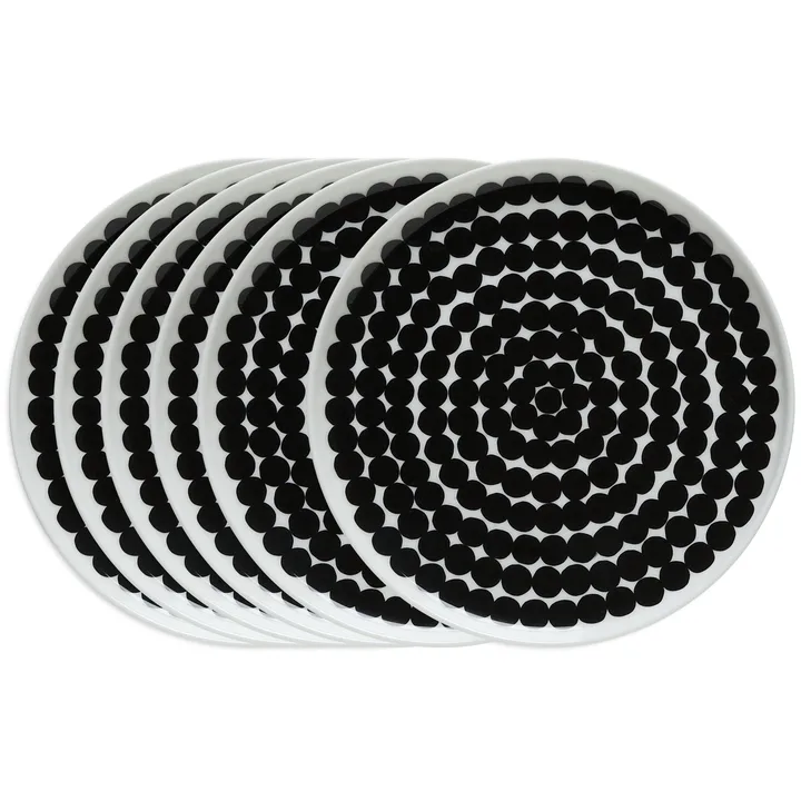 Räsymatto tallrik 20 cm, 6-pack svart-vit - Marimekko