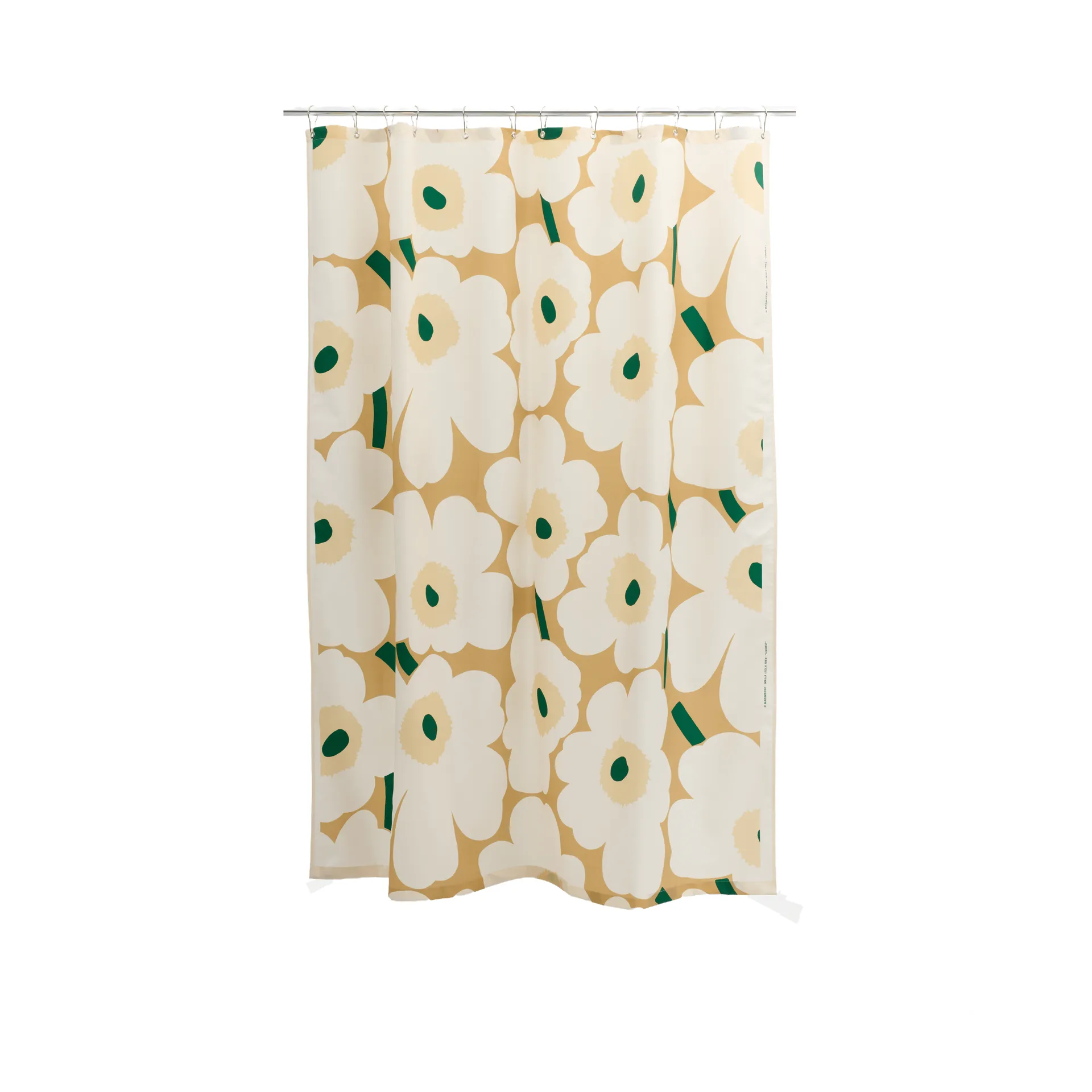 Unikko duschdraperi, Sand-off white-hay-emerald Marimekko