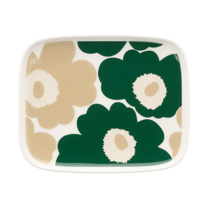 Unikko tallrik 12x15 cm - White-dark green-beige-light sand - Marimekko
