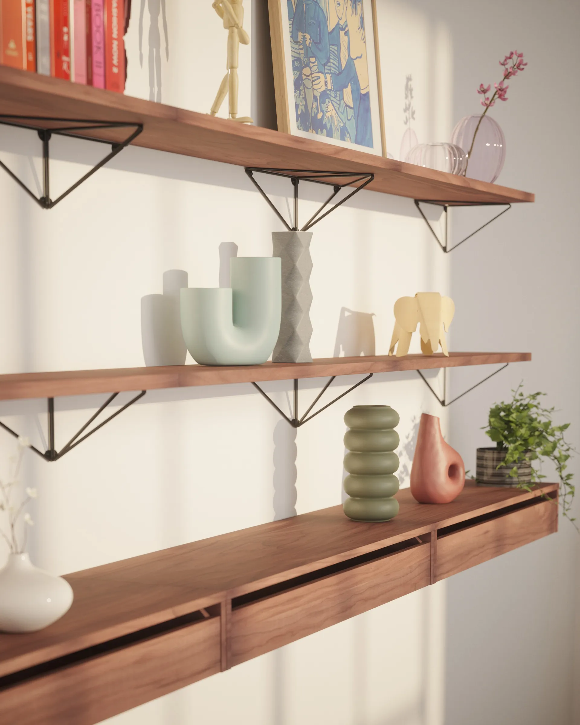 Pythagoras Shelf hyllplan, valnöt Maze