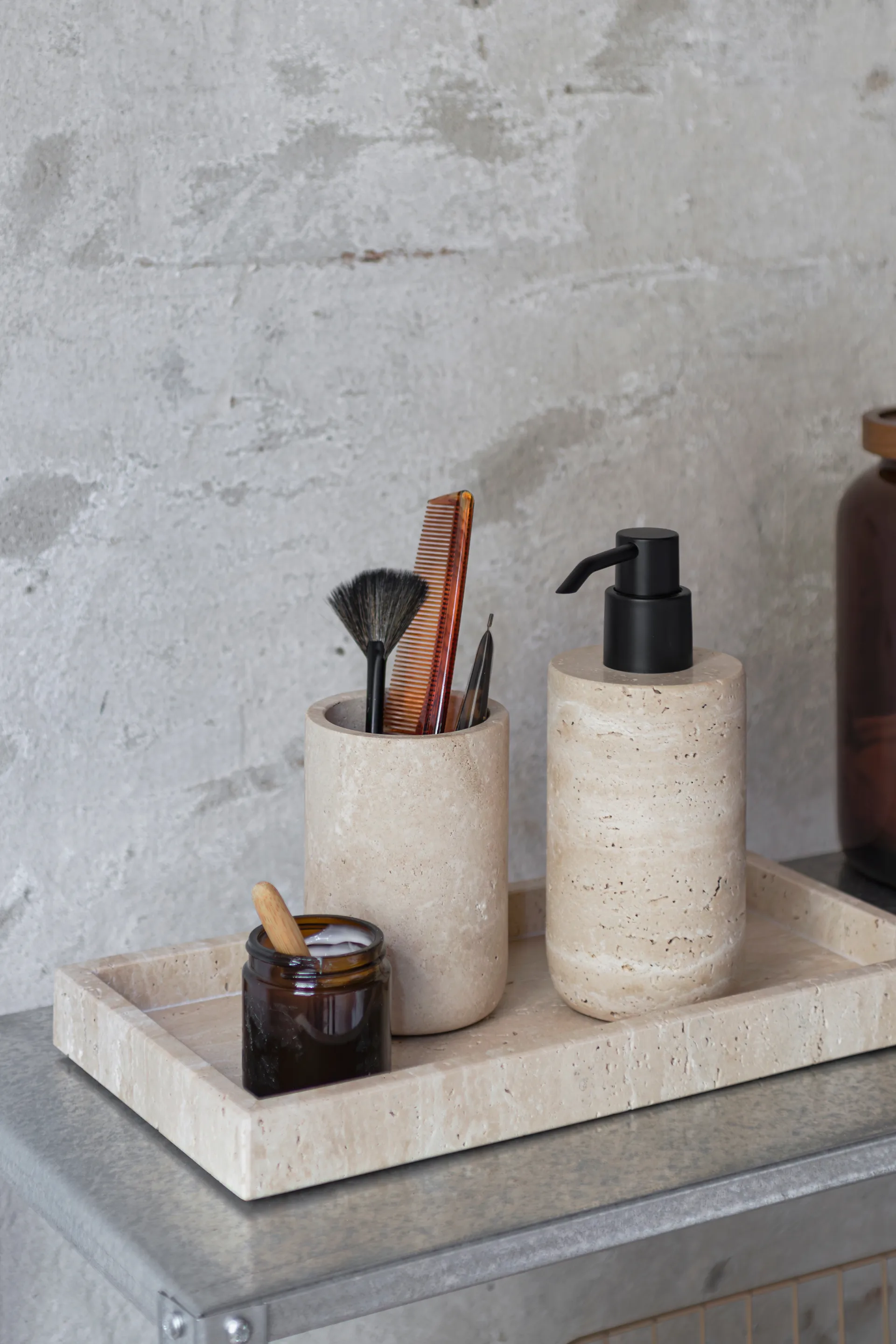 Travertine tvålpump 17,5 cm, Linen Mette Ditmer