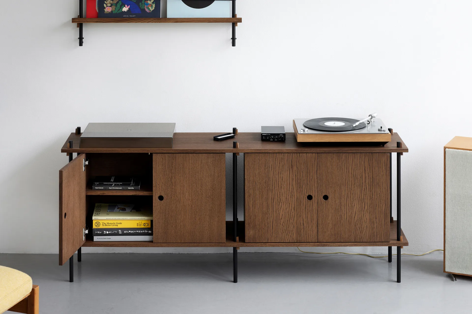 Shelving System sideboard, Rökt ek-white, 163x65x35 cm, S.65.2.D MOEBE