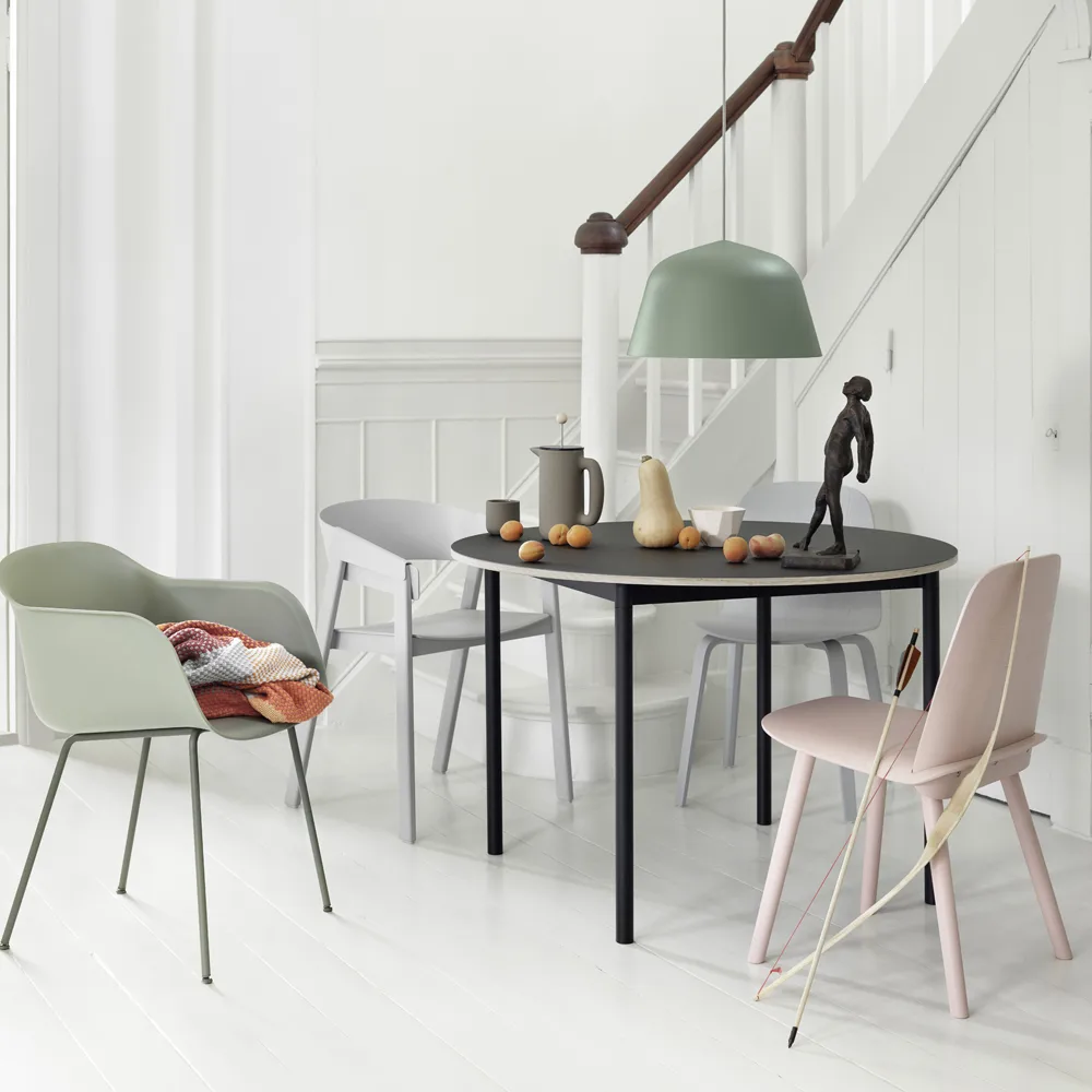 Base matbord runt Ø110 cm, White laminate-Plywood-White Muuto