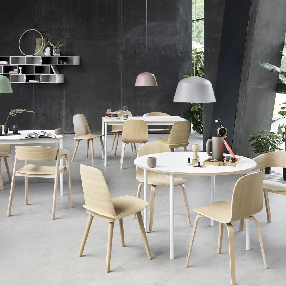Base matbord runt Ø110 cm, White laminate-Plywood-White Muuto