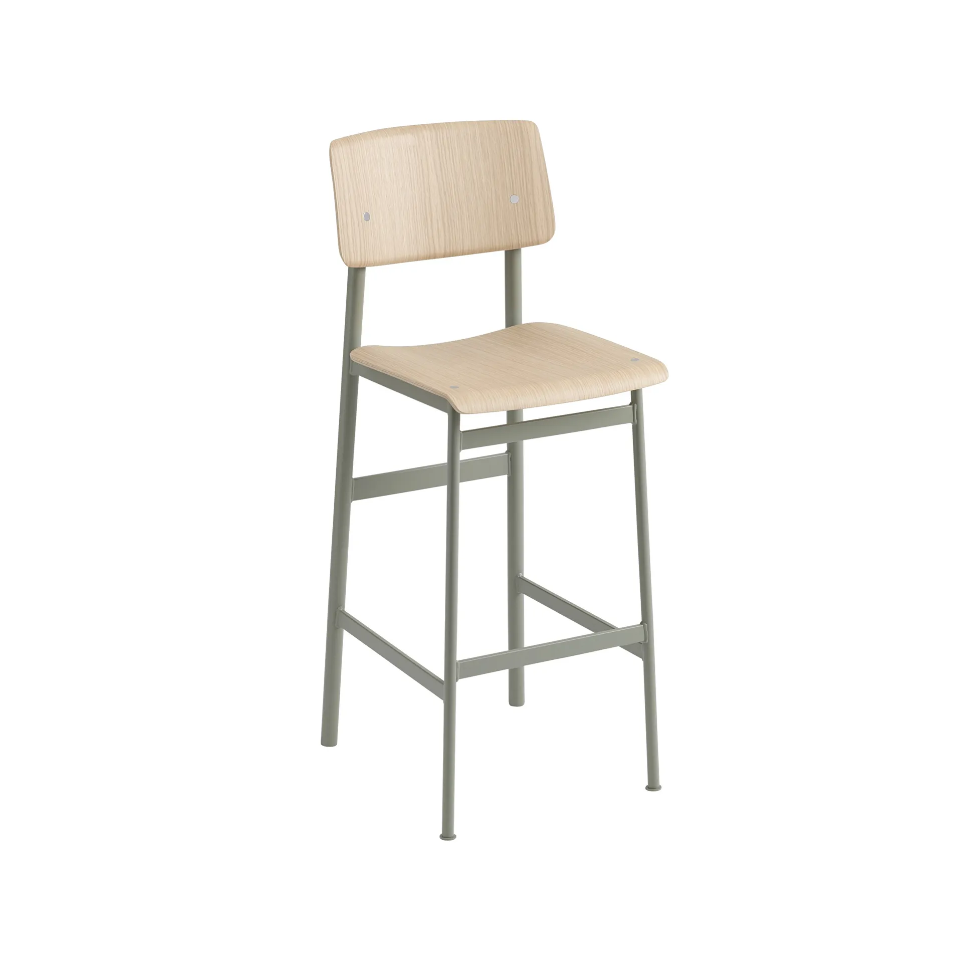 Loft barstol, Oak-hög-dusty green stålstativ Muuto