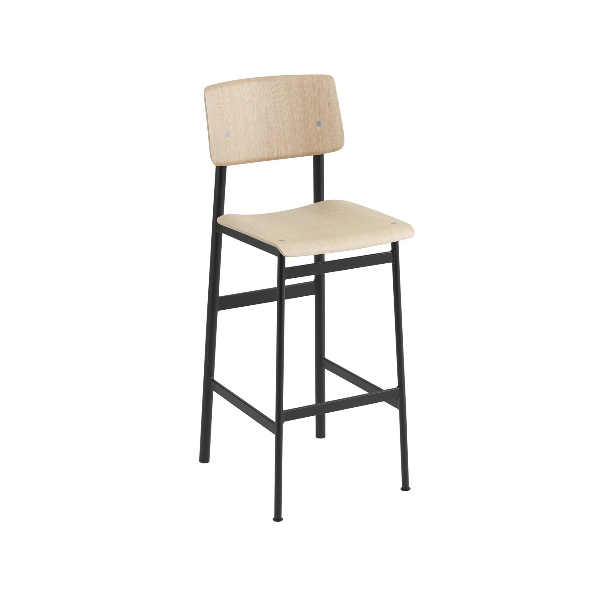 Loft barstol, oak, hög, svart stålstativ Muuto