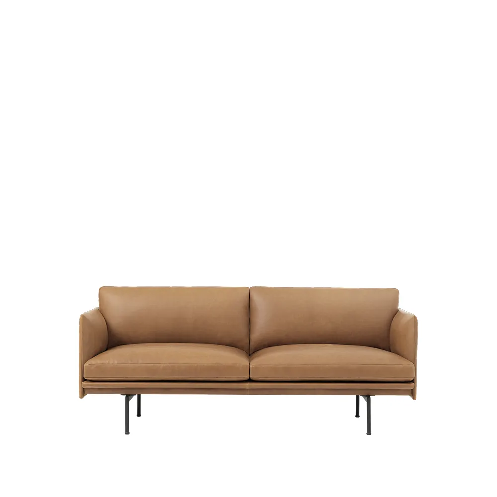Outline soffa 2-sits, Refine leather cognac-Black Muuto