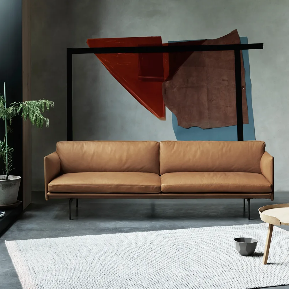 Outline soffa 2-sits, Refine leather cognac-Black Muuto
