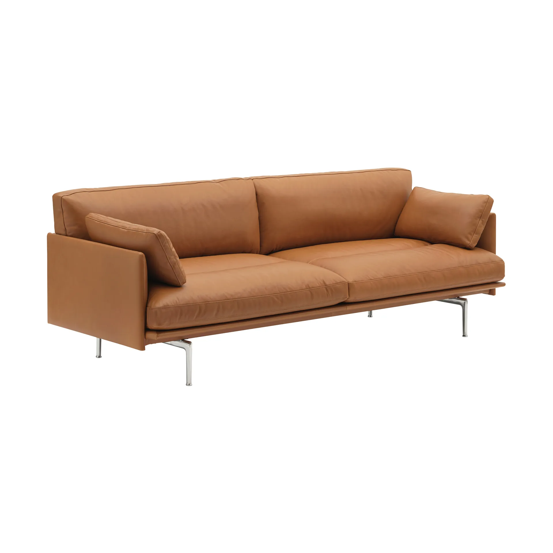 Outline Soft soffa, Refine Leather Cognac-aluminiumben, 3-sits Muuto