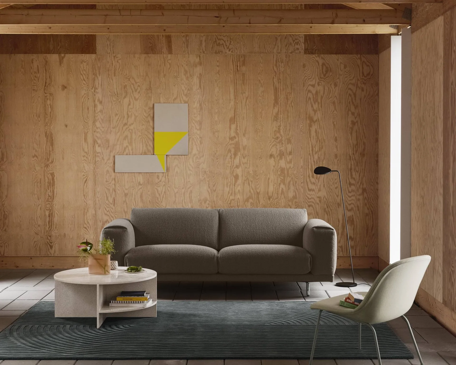 Rest soffa, 3-sits, Hearth 6 grey-svarta ben Muuto