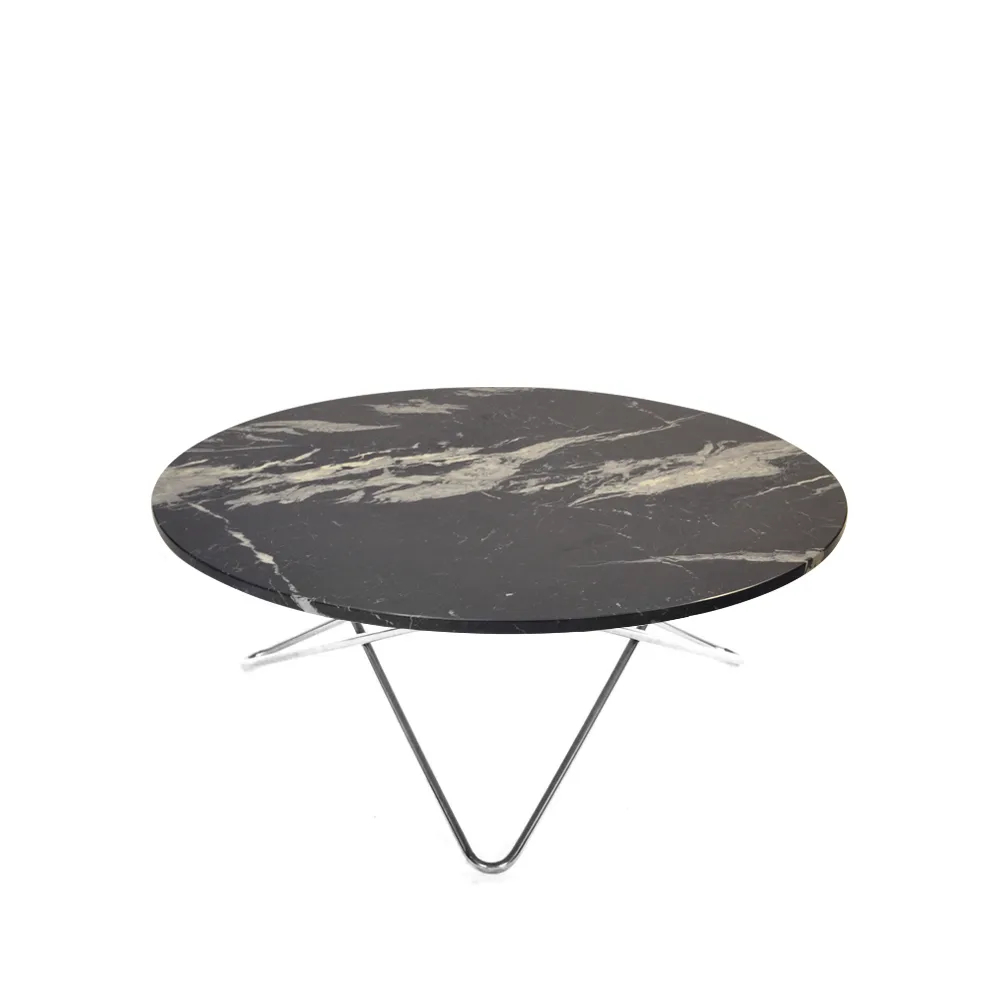Large O Table soffbord, Marmor marquina matt, rostfritt stativ OX Denmarq
