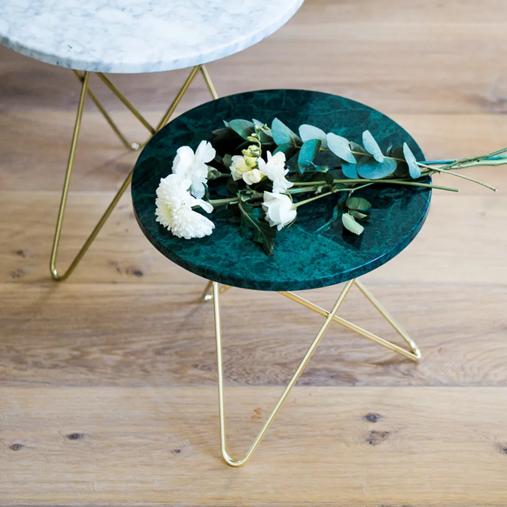 Mini O Table soffbord, Marmor grå, mässingstativ OX Denmarq