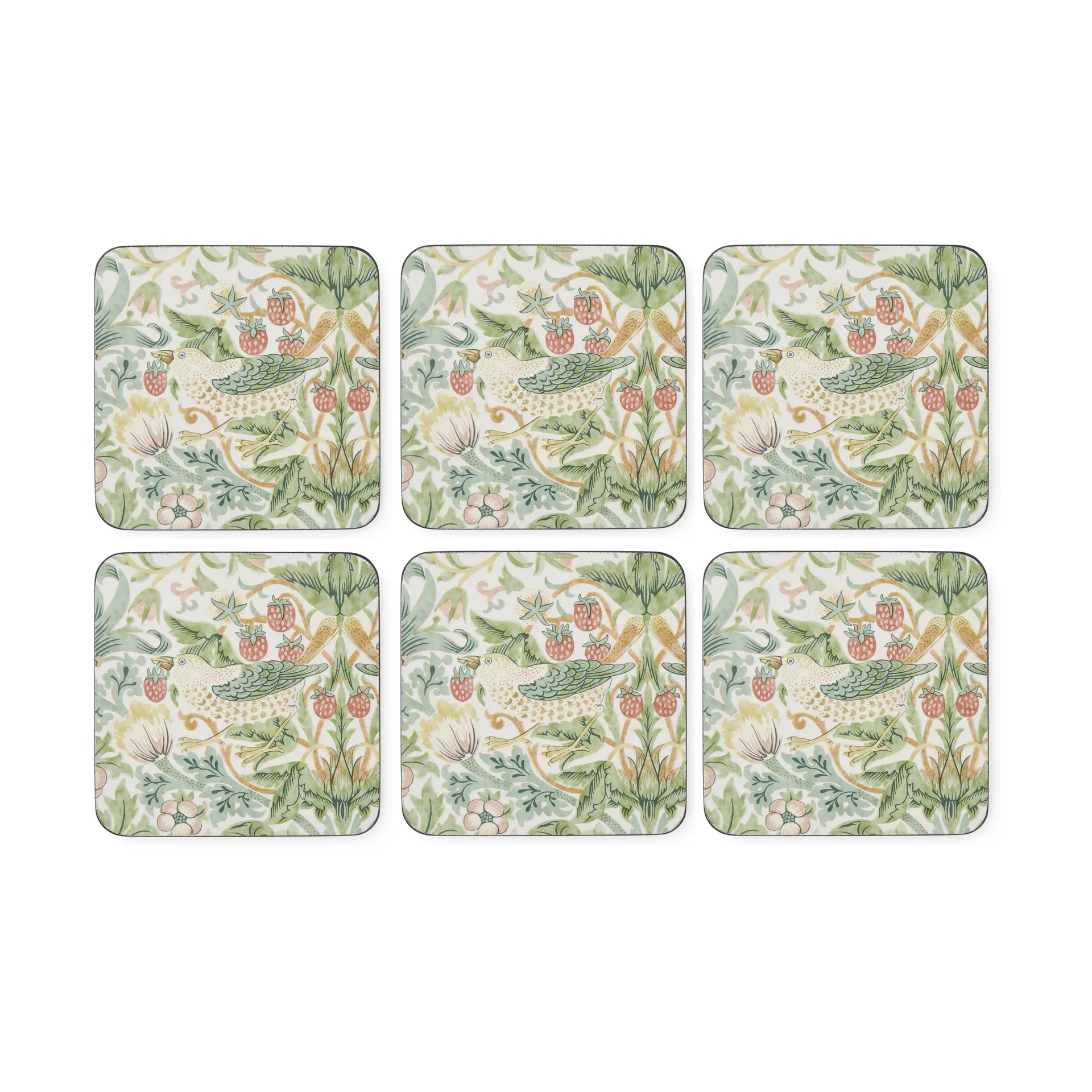 Strawberry Thief glasunderlägg 6-pack, Green Pimpernel