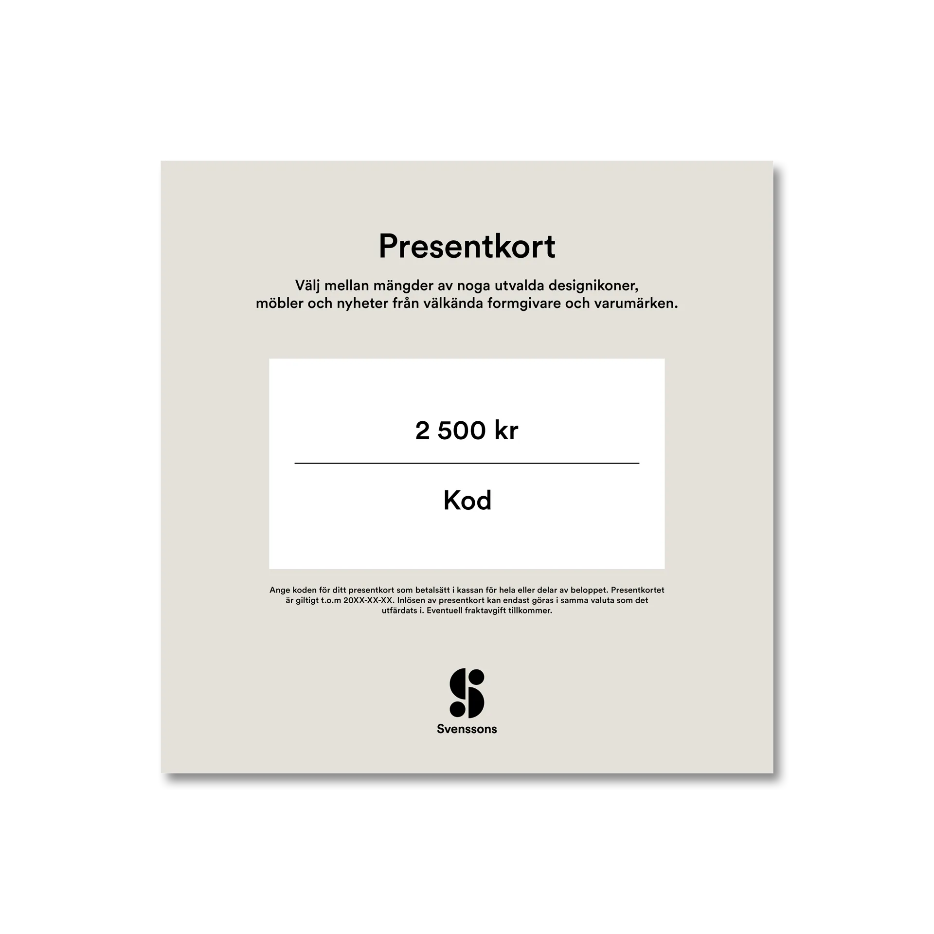 Digitalt presentkort, 2 500:- Presentkort