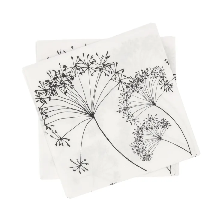 Botanical pappersservett - Vit-svart, 20‑pack, 33×33 cm - Scandi Essentials