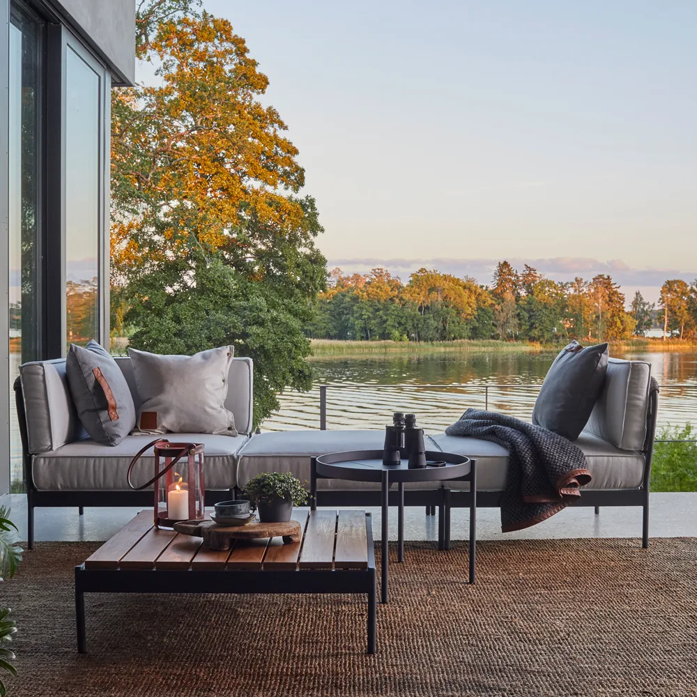 Lidö modulsoffa, Sunbrella Deave silver grey, mittdel, mörkgrå aluminiumram Skargaarden