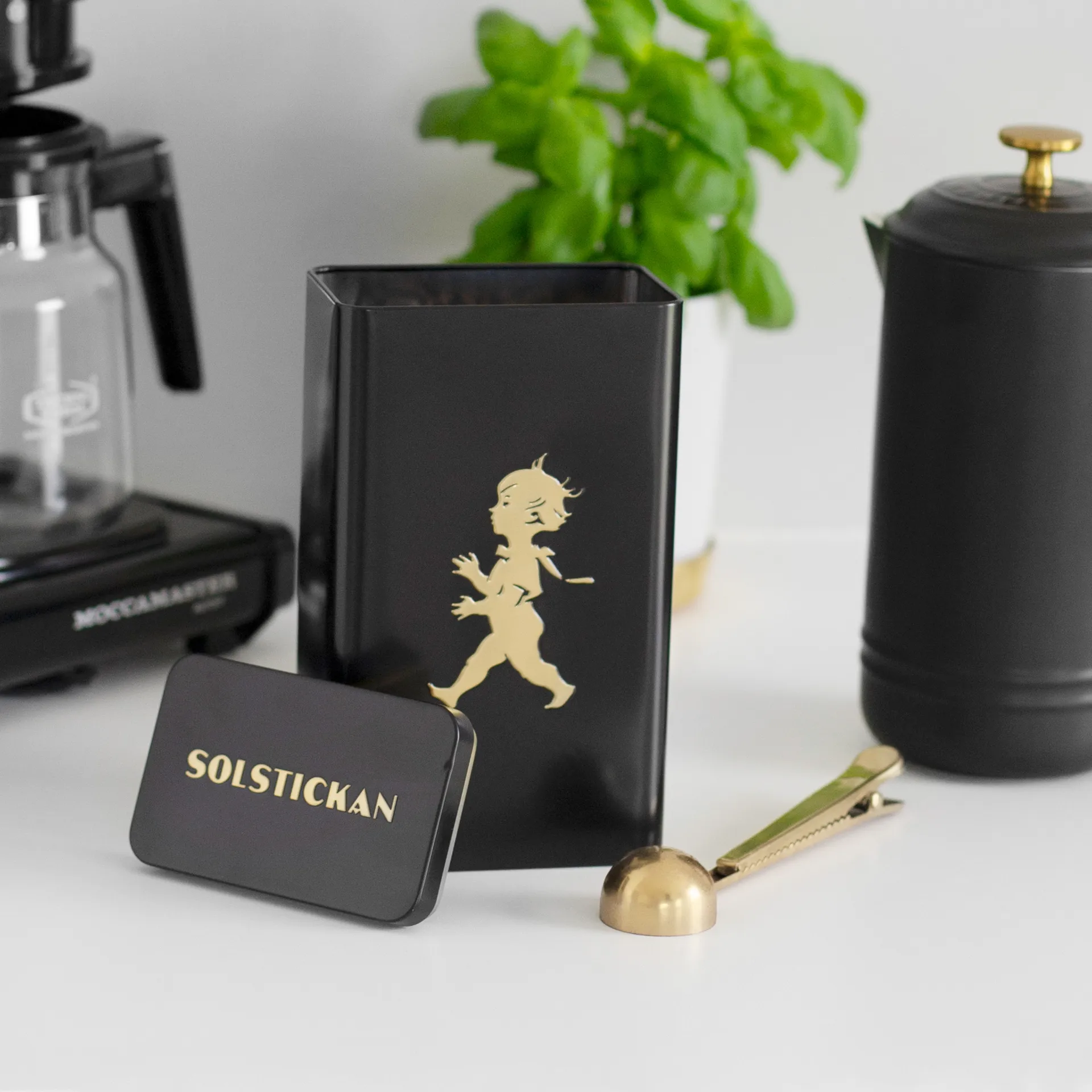 Solstickan kaffeburk 20,5 cm, Matt svart-guld Solstickan Design