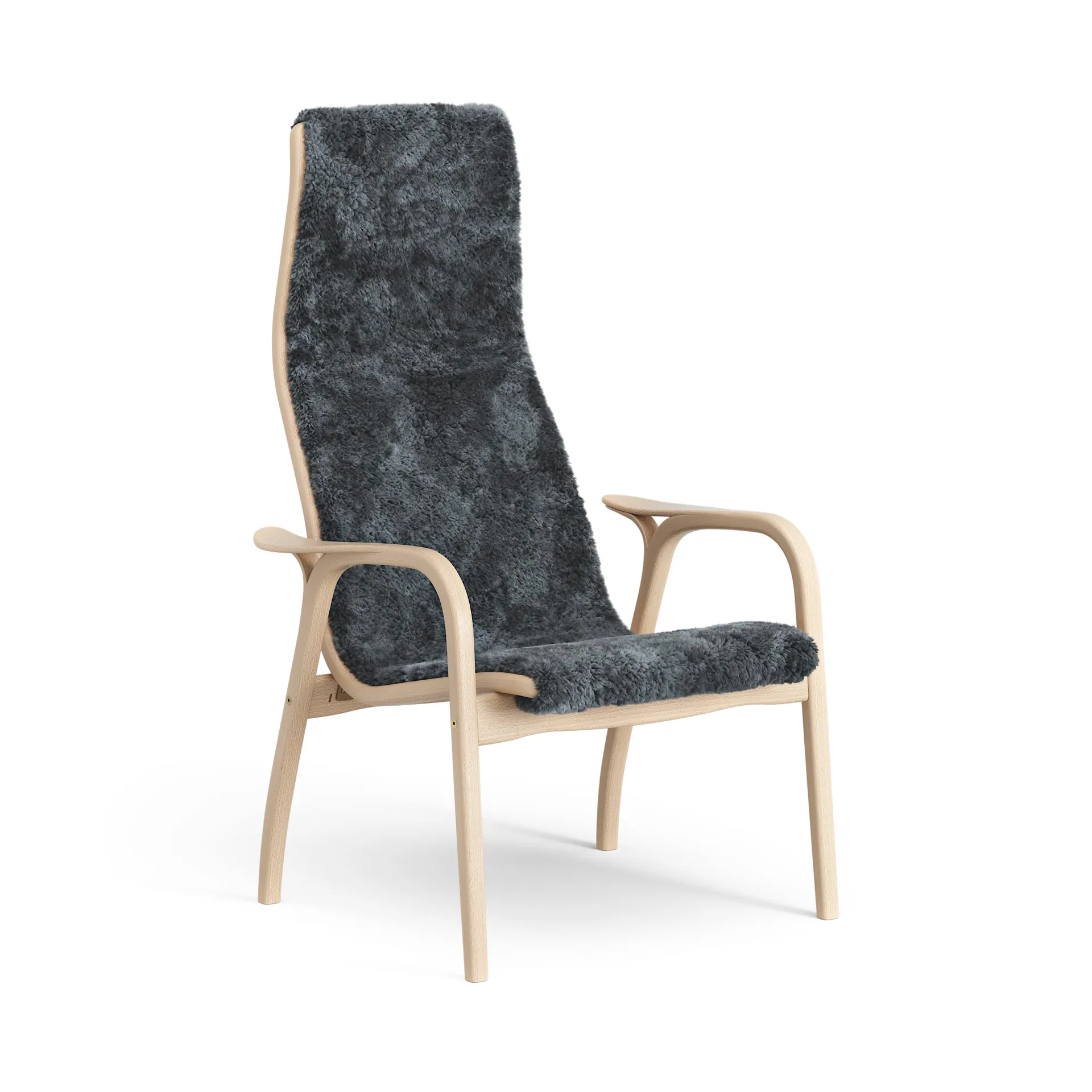 Lamino fåtölj lackad bok/fårskinn, Charcoal (mörkgrå) Swedese