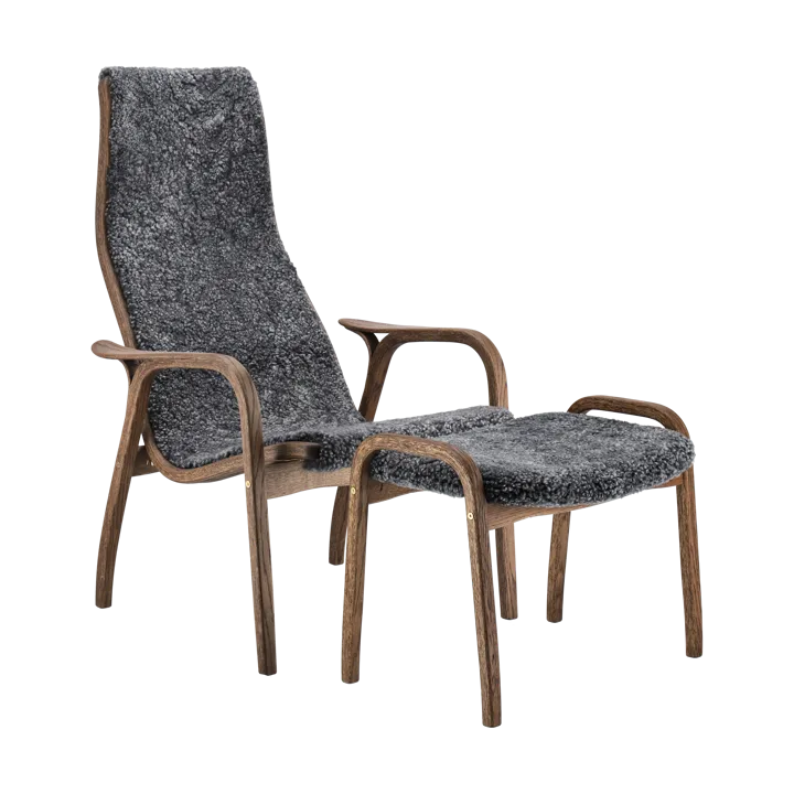 Lamino fåtölj och fotpall ek/fårskinn Special Edition - Rubio Monocoat Chocolate-Charcoal - Swedese