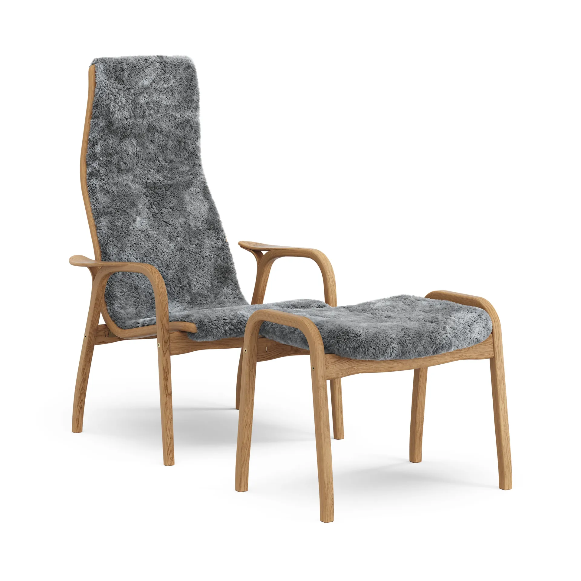 Lamino fåtölj och fotpall oljad ek/fårskinn, Scandinavian Grey (grå) Swedese