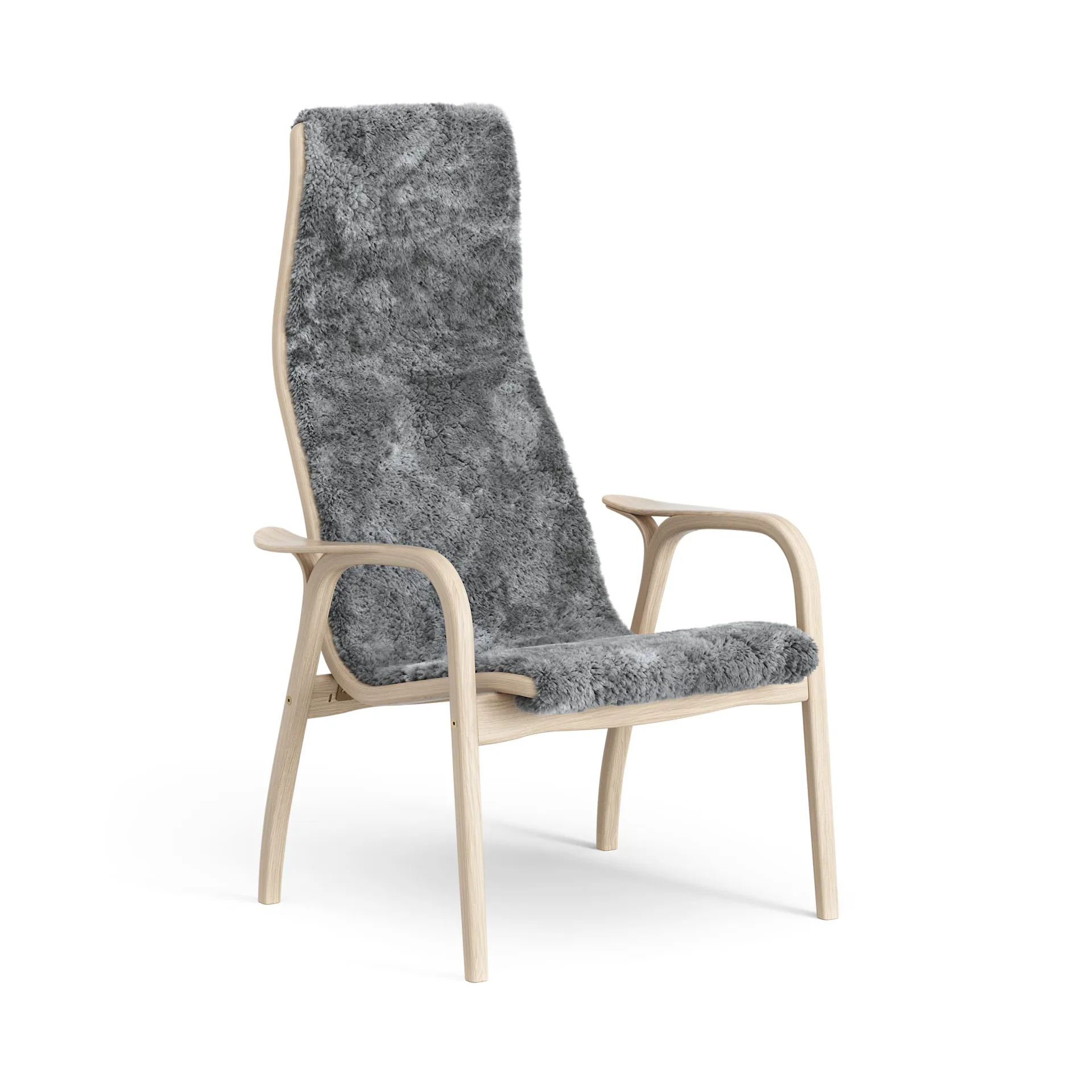 Lamino fåtölj vitpigmenterad ek/fårskinn, Scandinavian Grey (grå) Swedese