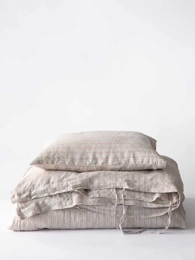 Stonewashed linen örngott 50x60 cm 2-pack, Hazelnut stripe Tell Me More