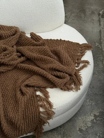 Janzen bouclépläd - Solid natural brown, 130x170 cm - Tinted