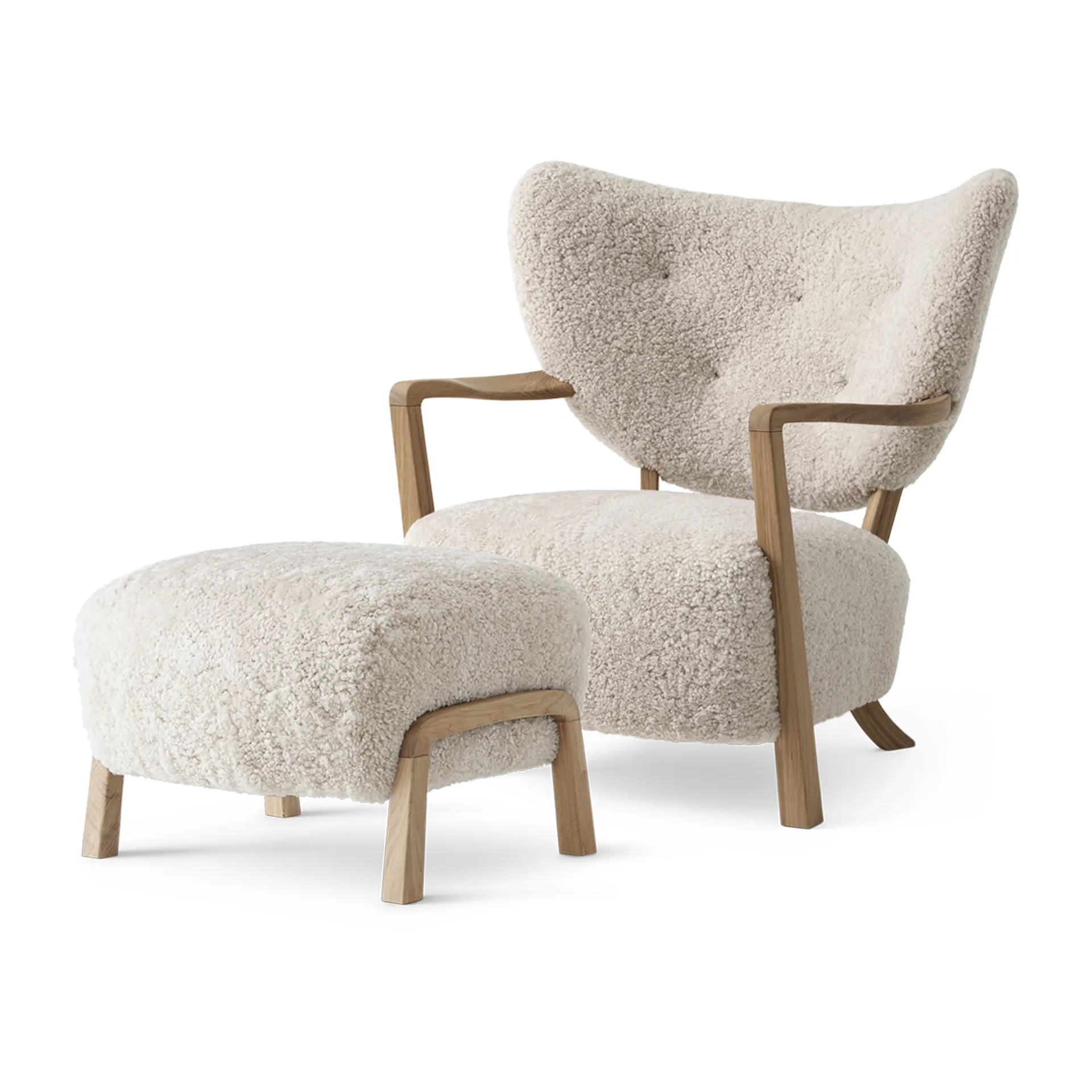 Wulff Lounge Chair ATD2 fåtölj inkl. pouf ATD3, Oljad ek-Moonlight &Tradition