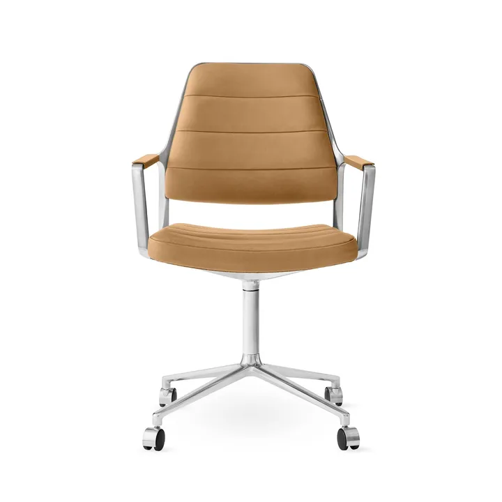 Vipp455 Swivel chair kontorsstol med hjul - Camel leather-polished aluminium - Vipp