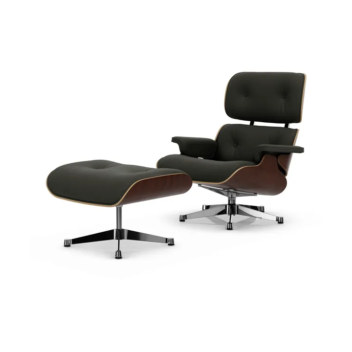 Eames Lounge Chair & Ottoman new dimensions - 61 Umbra grey-32 walnut dark-pol. steel - Vitra