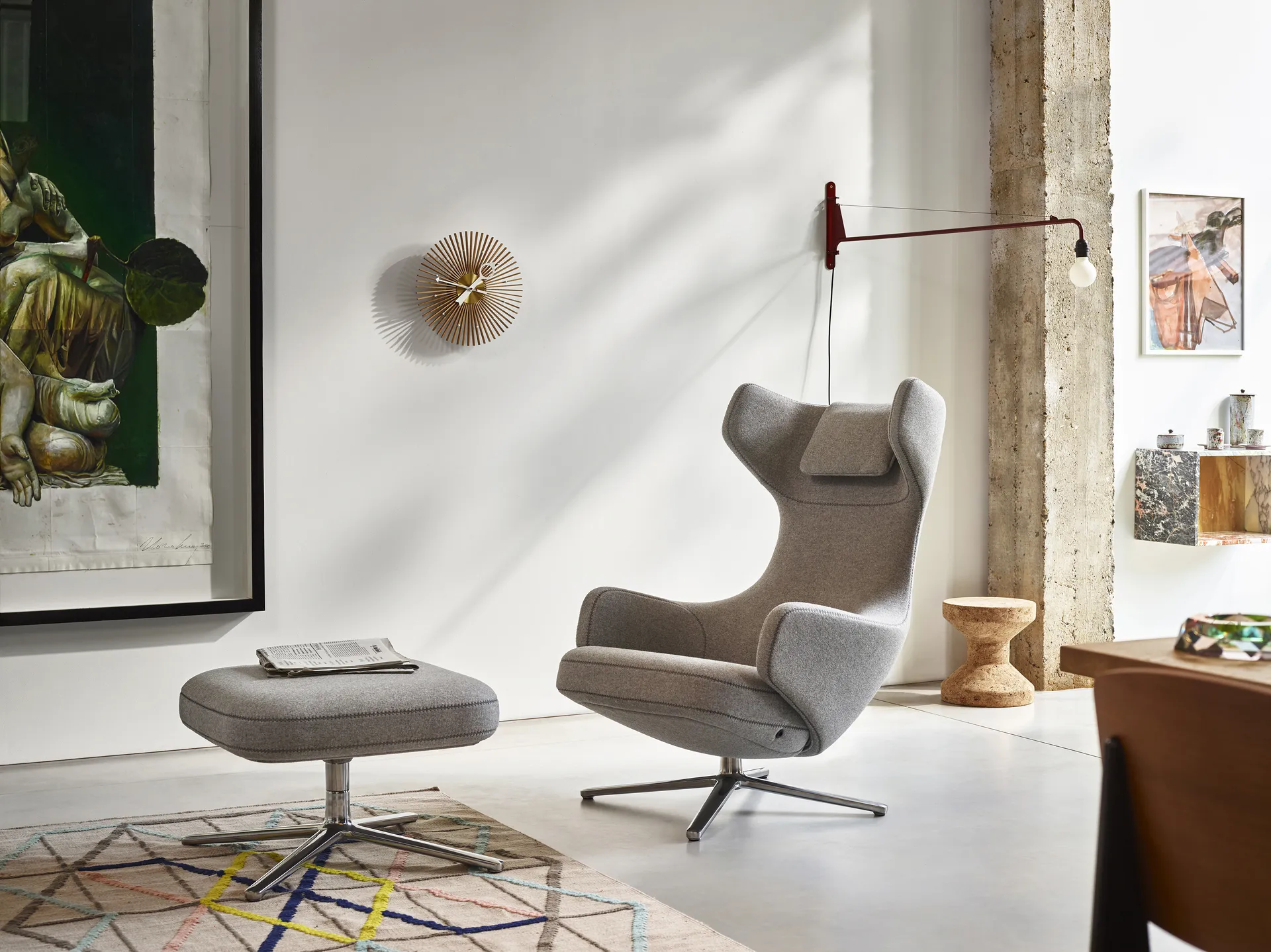 Grand repos fåtölj aluminiumstativ, Cosy 2 pebble grey Vitra