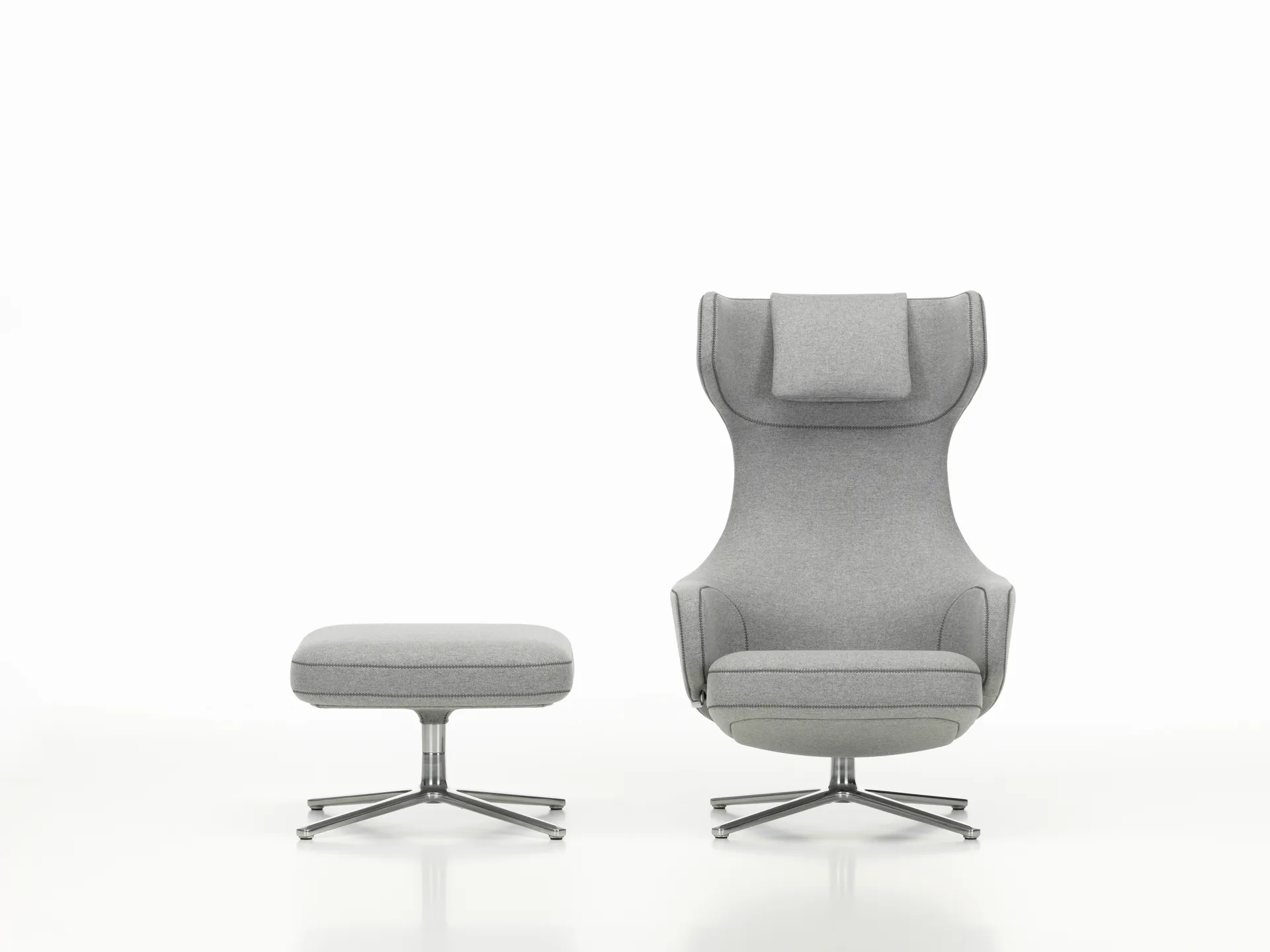 Grand Repos fåtölj & Ottoman aluminiumstativ, Cosy 2 pebble grey Vitra
