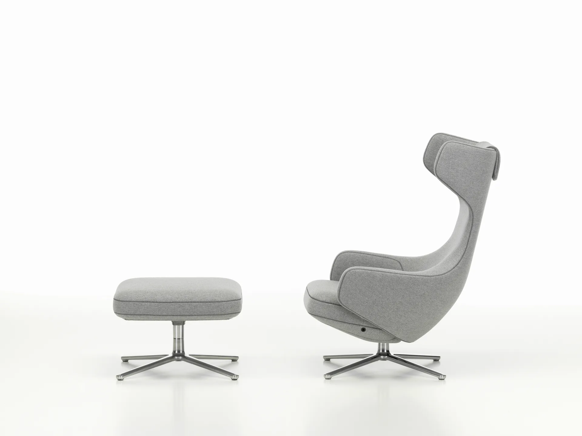 Grand Repos fåtölj & Ottoman aluminiumstativ, Cosy 2 pebble grey Vitra