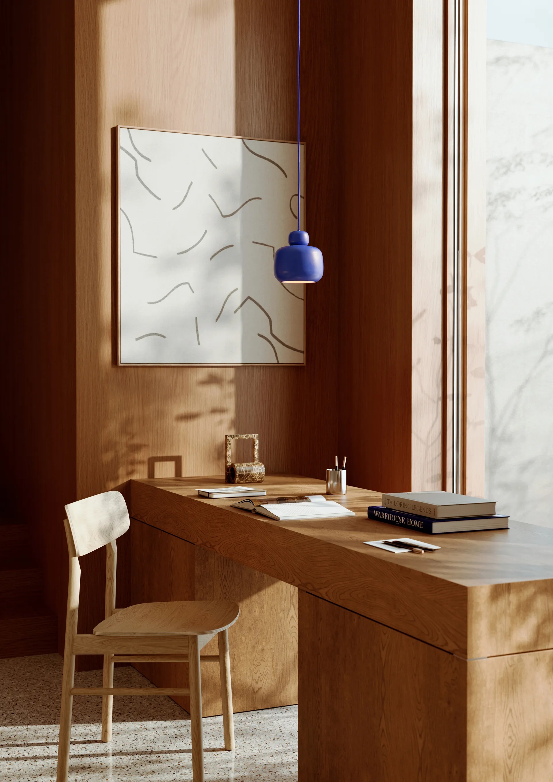 Stone taklampa small, Cobalt blue Woud